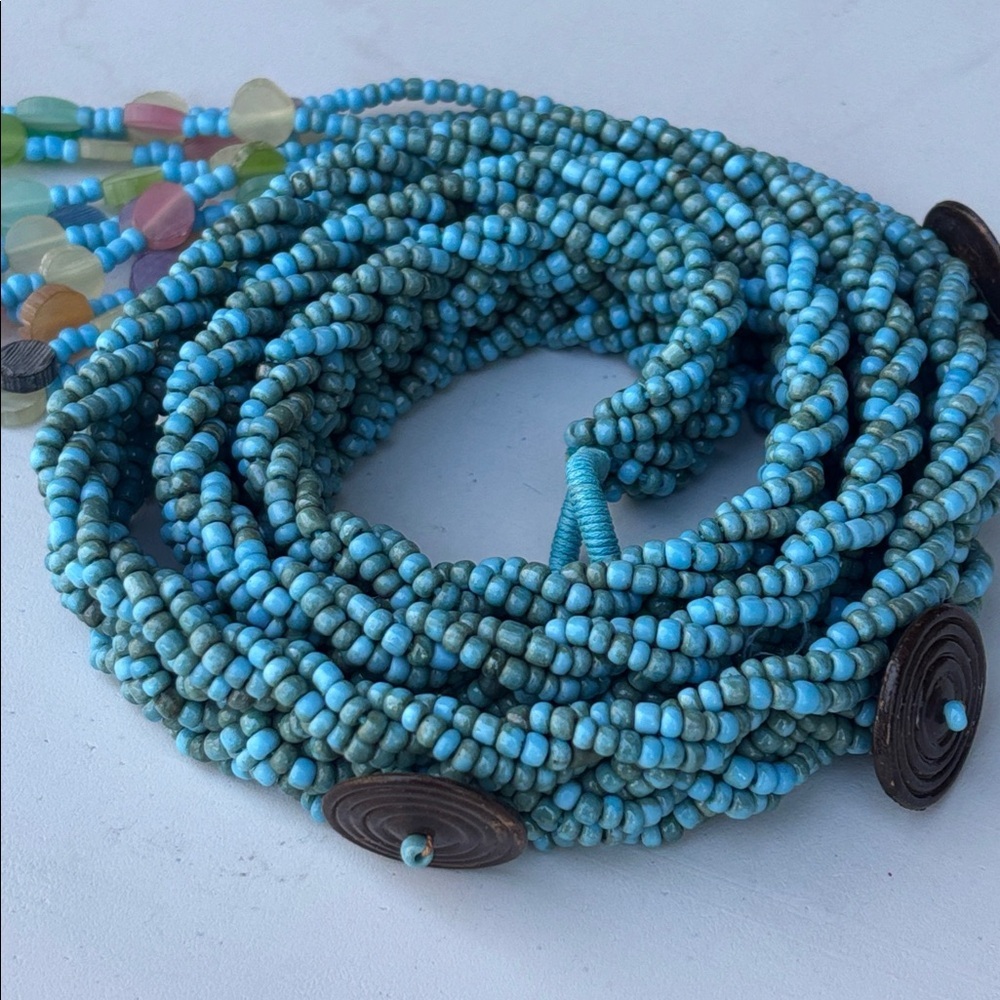 Blue Braided Beaded Red Rope Belt - Picture 2 of 8